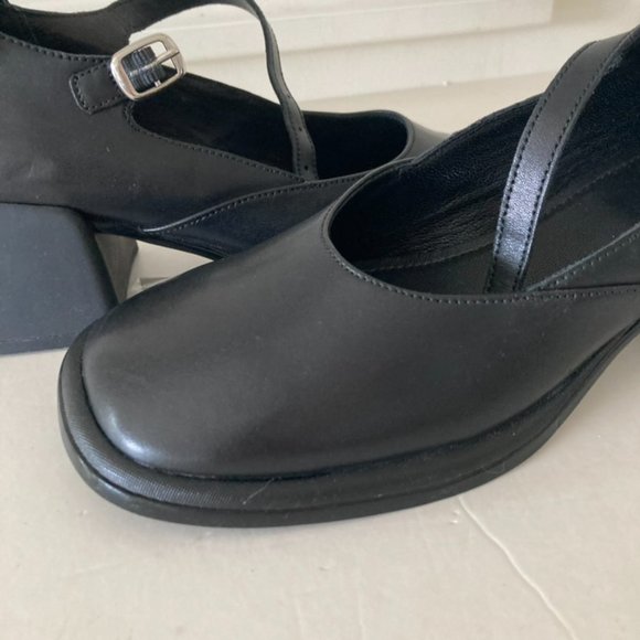 NWOT Vagabond Free People Ansie Mary Jane Black Leather Heels Sz 36 - Picture 2 of 8